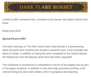 After Sound Dark Flare Boxset Collectible Playing Cards Limited Edition